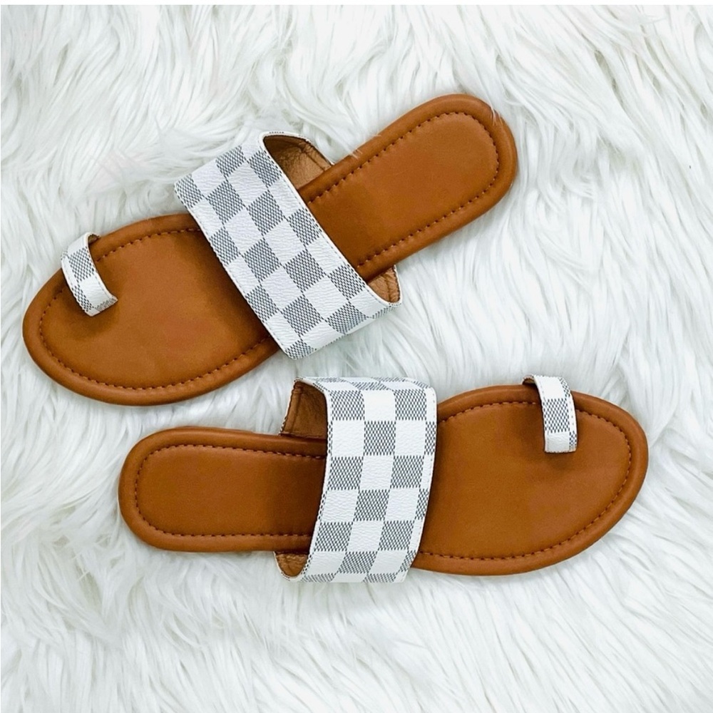 Checkered White and Brown Sandals